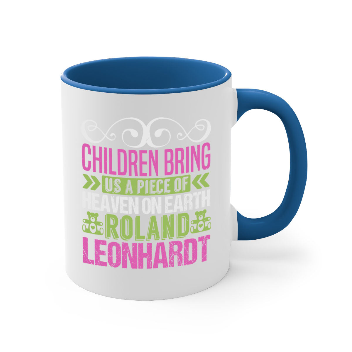 Children bring us a piece of Heaven Style 284# Mug featuring a two-tone design with a colored handle and glossy finish, available in multiple colors.
