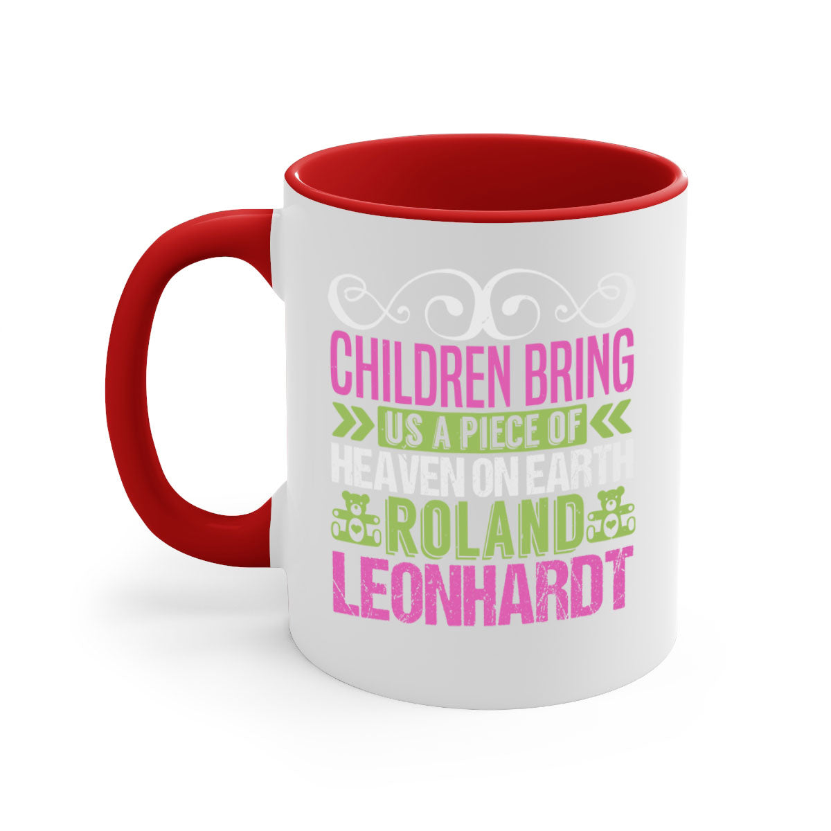 Children bring us a piece of Heaven Style 284# Mug featuring a two-tone design with a colored handle and glossy finish, available in multiple colors.