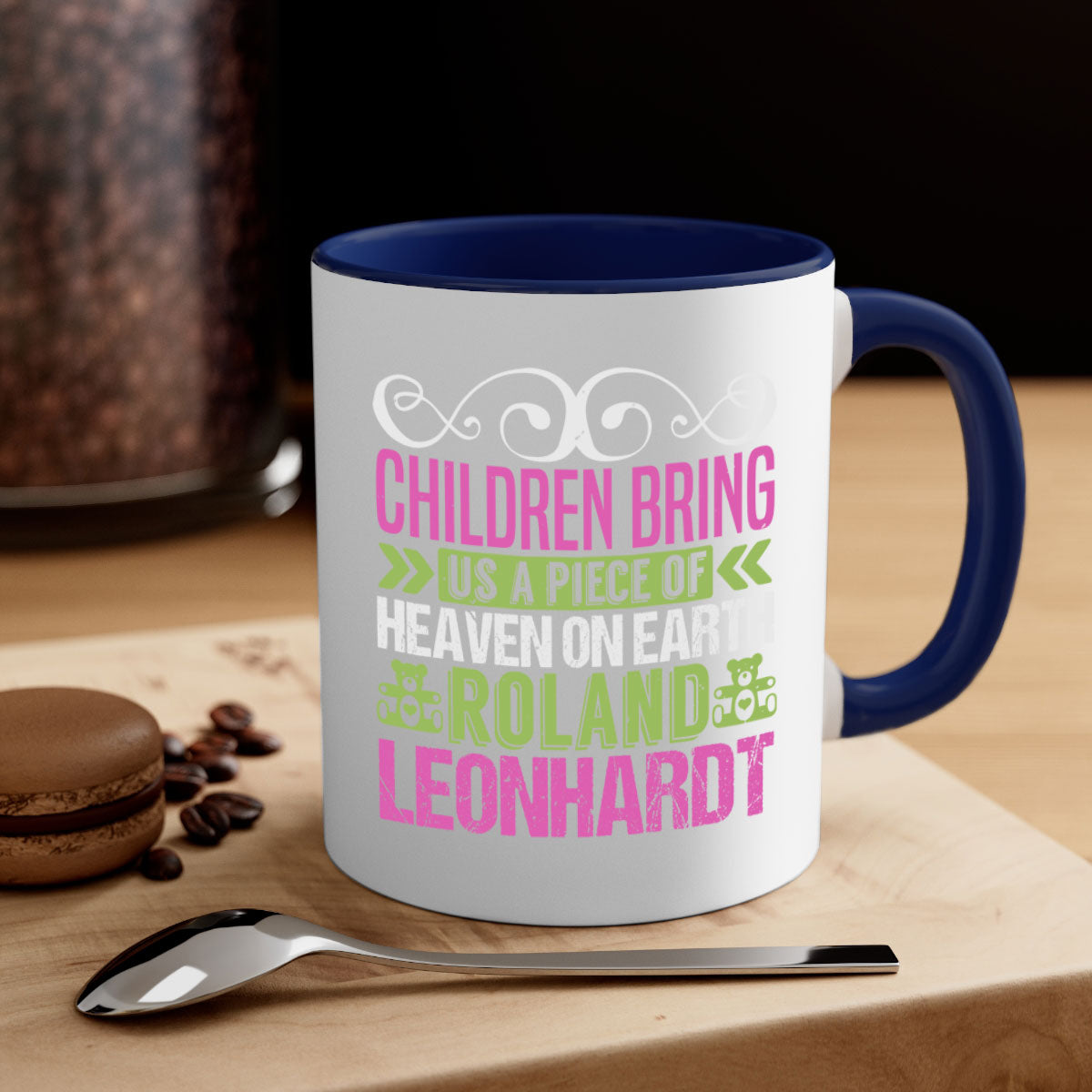 Children bring us a piece of Heaven Style 284# Mug featuring a two-tone design with a colored handle and glossy finish, available in multiple colors.