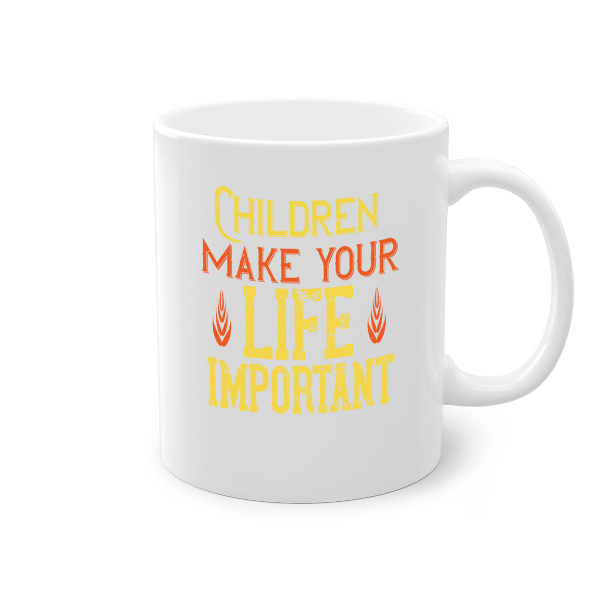 Children make your life important Style 46# Mug featuring a glossy finish, colorful handle, and interior, available in two sizes.