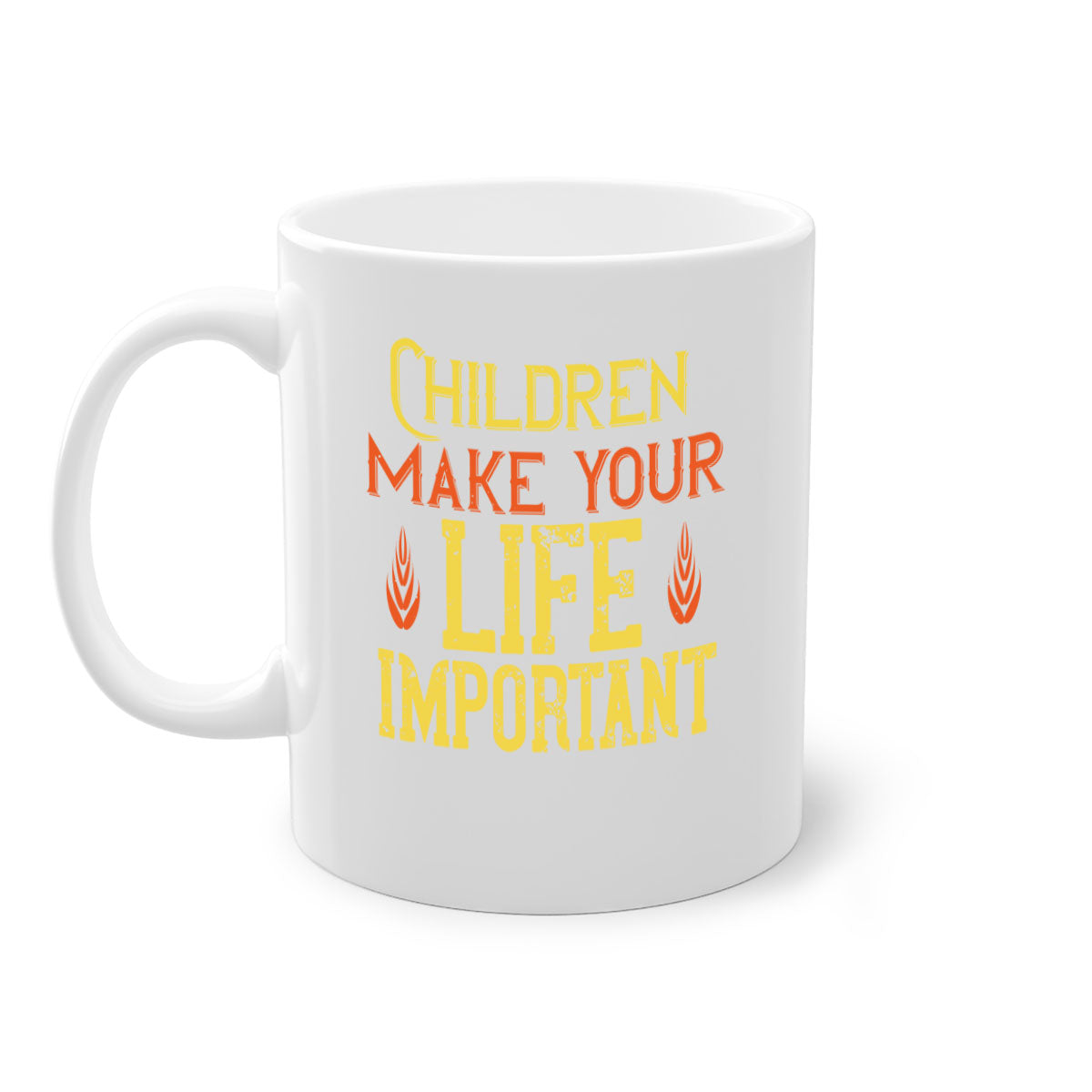 Children make your life important Style 46# Mug featuring a glossy finish, colorful handle, and interior, available in two sizes.