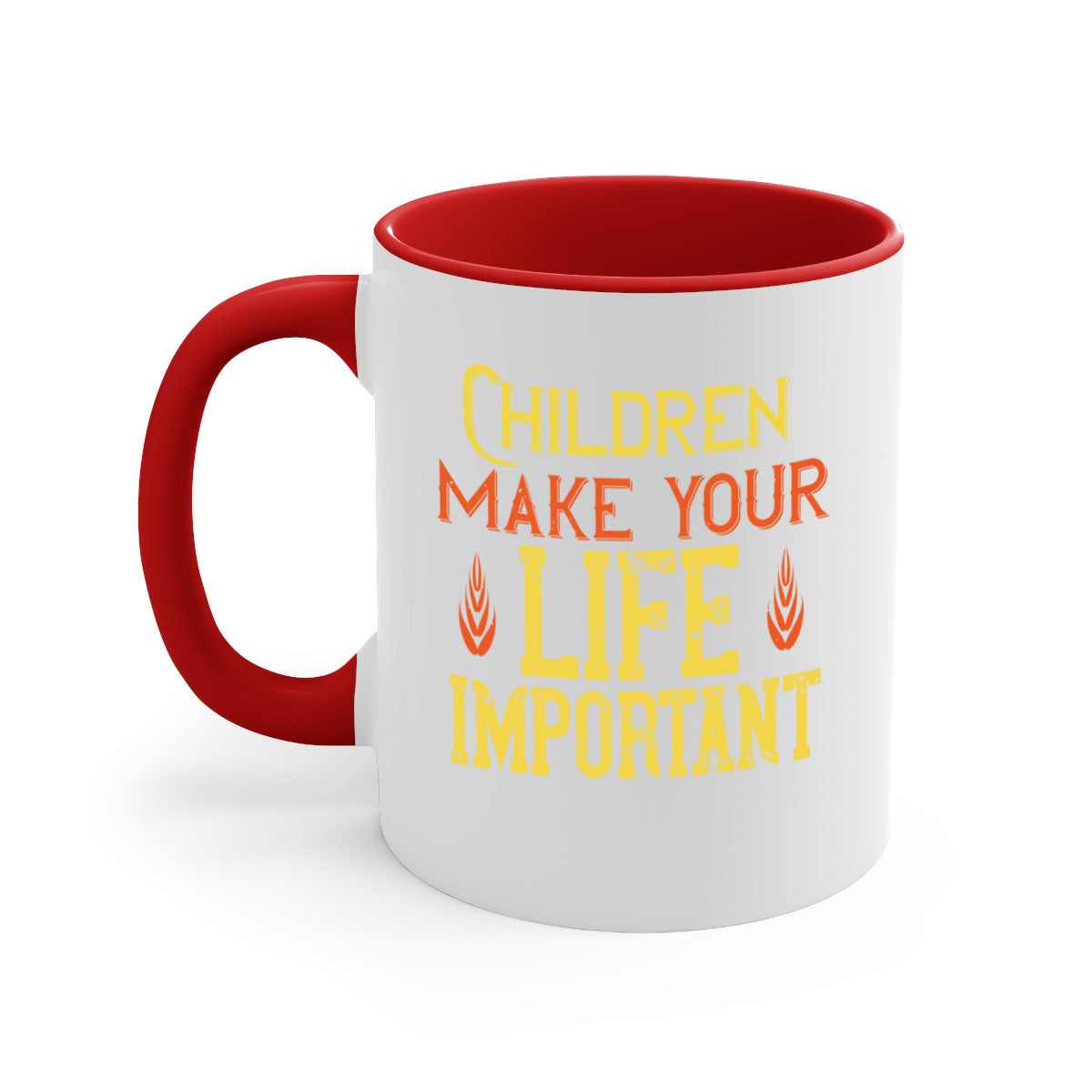 Children make your life important Style 46# Mug featuring a glossy finish, colorful handle, and interior, available in two sizes.