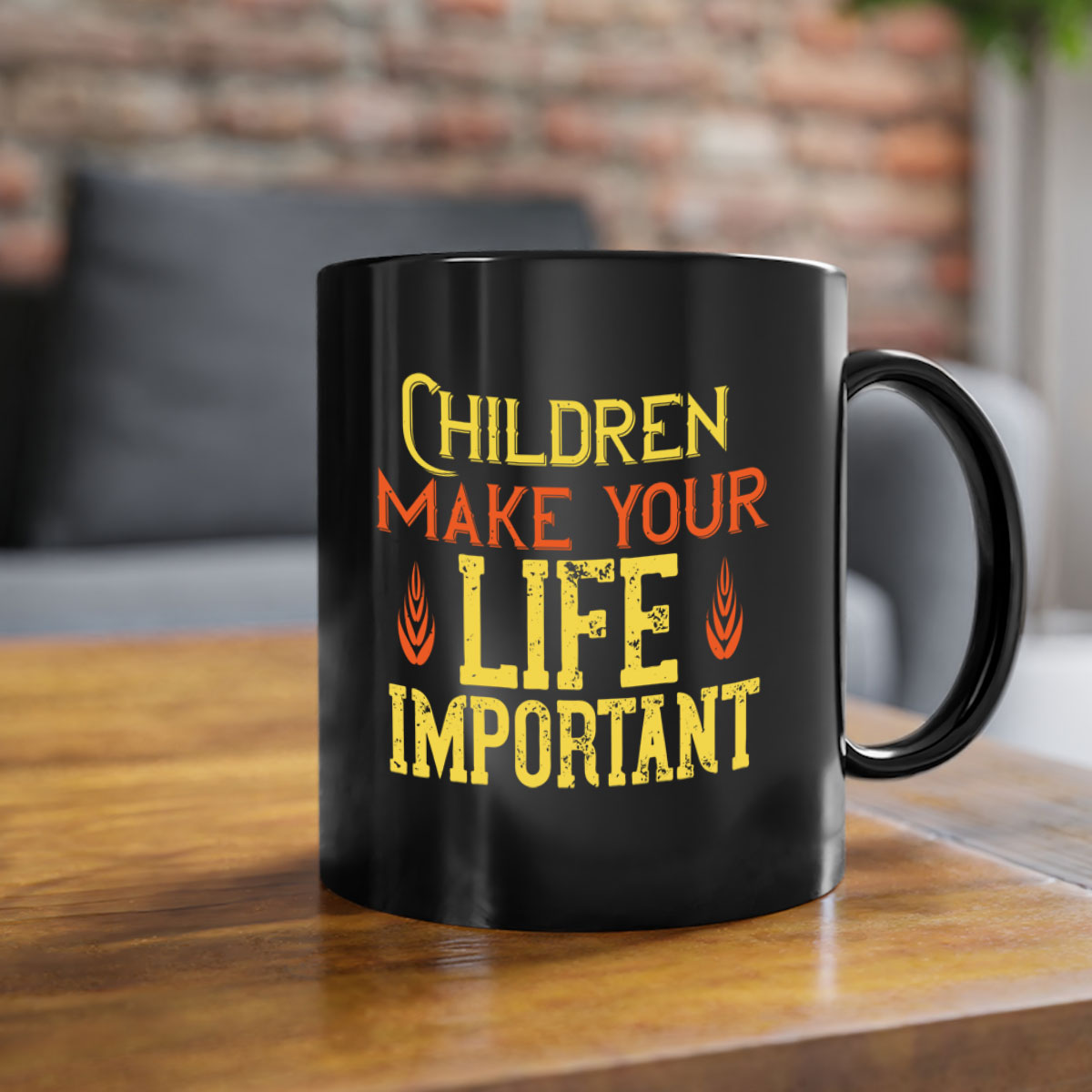 Children make your life important Style 46# Mug featuring a glossy finish, colorful handle, and interior, available in two sizes.