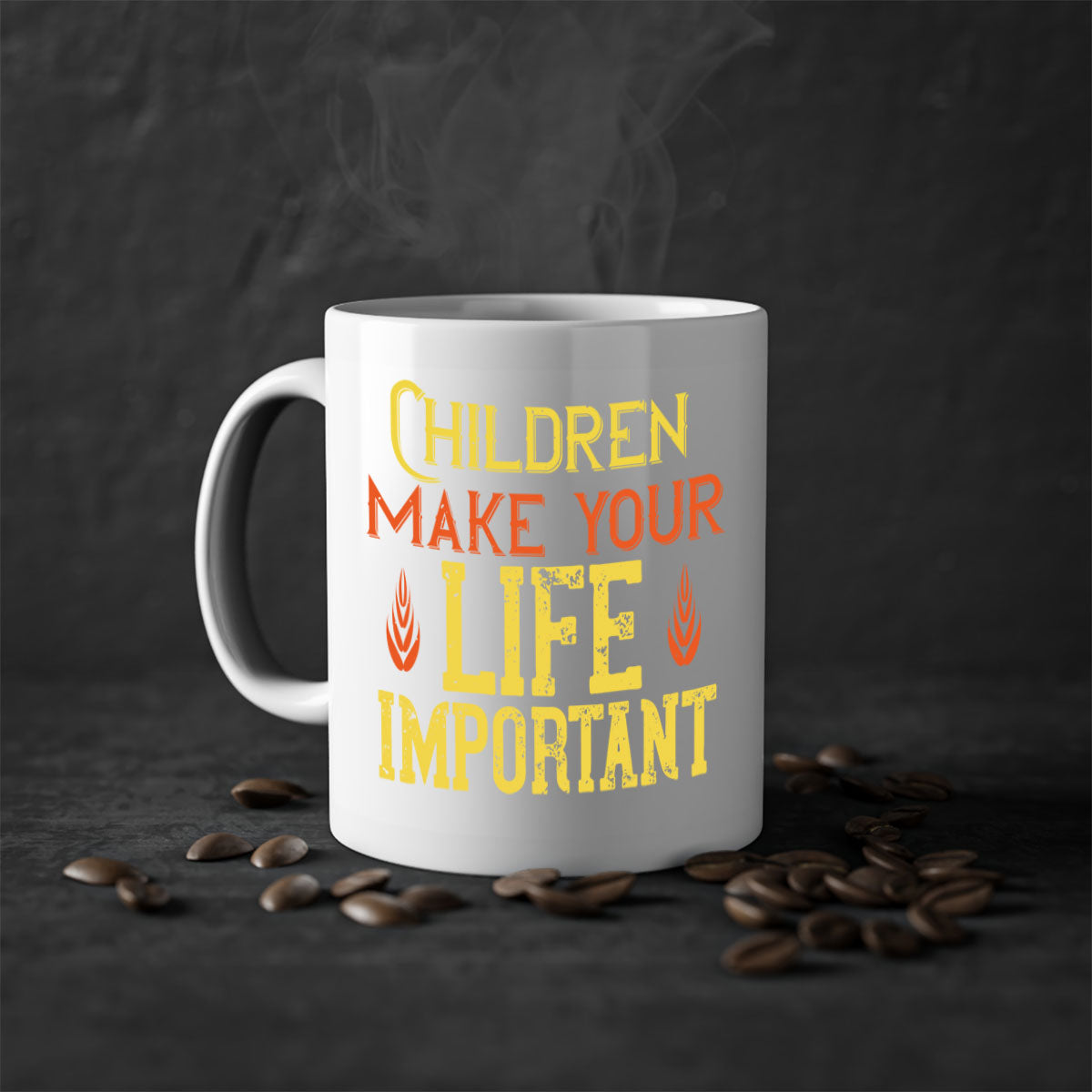 Children make your life important Style 46# Mug featuring a glossy finish, colorful handle, and interior, available in two sizes.