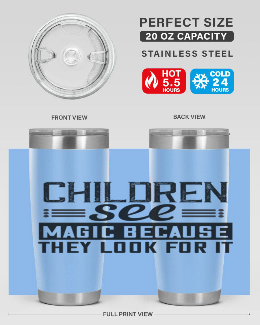 Children See Magic Style 41# Tumbler in vibrant colors, showcasing its double wall vacuum stainless steel design and drink-thru lid.