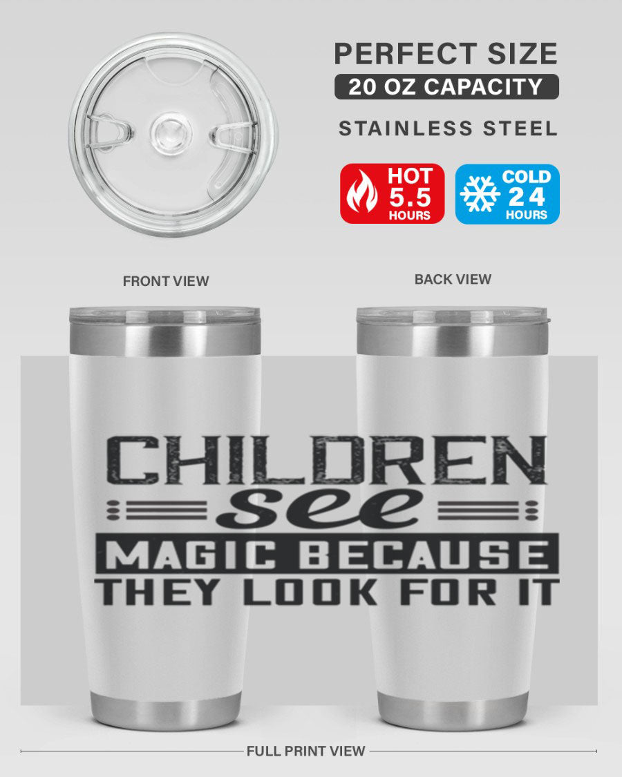 Children See Magic Style 41# Tumbler in vibrant colors, showcasing its double wall vacuum stainless steel design and drink-thru lid.