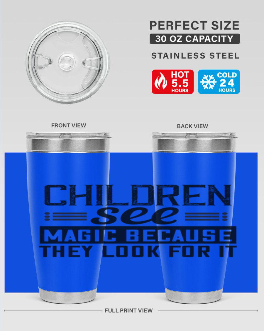 Children See Magic Style 41# Tumbler in vibrant colors, showcasing its double wall vacuum stainless steel design and drink-thru lid.
