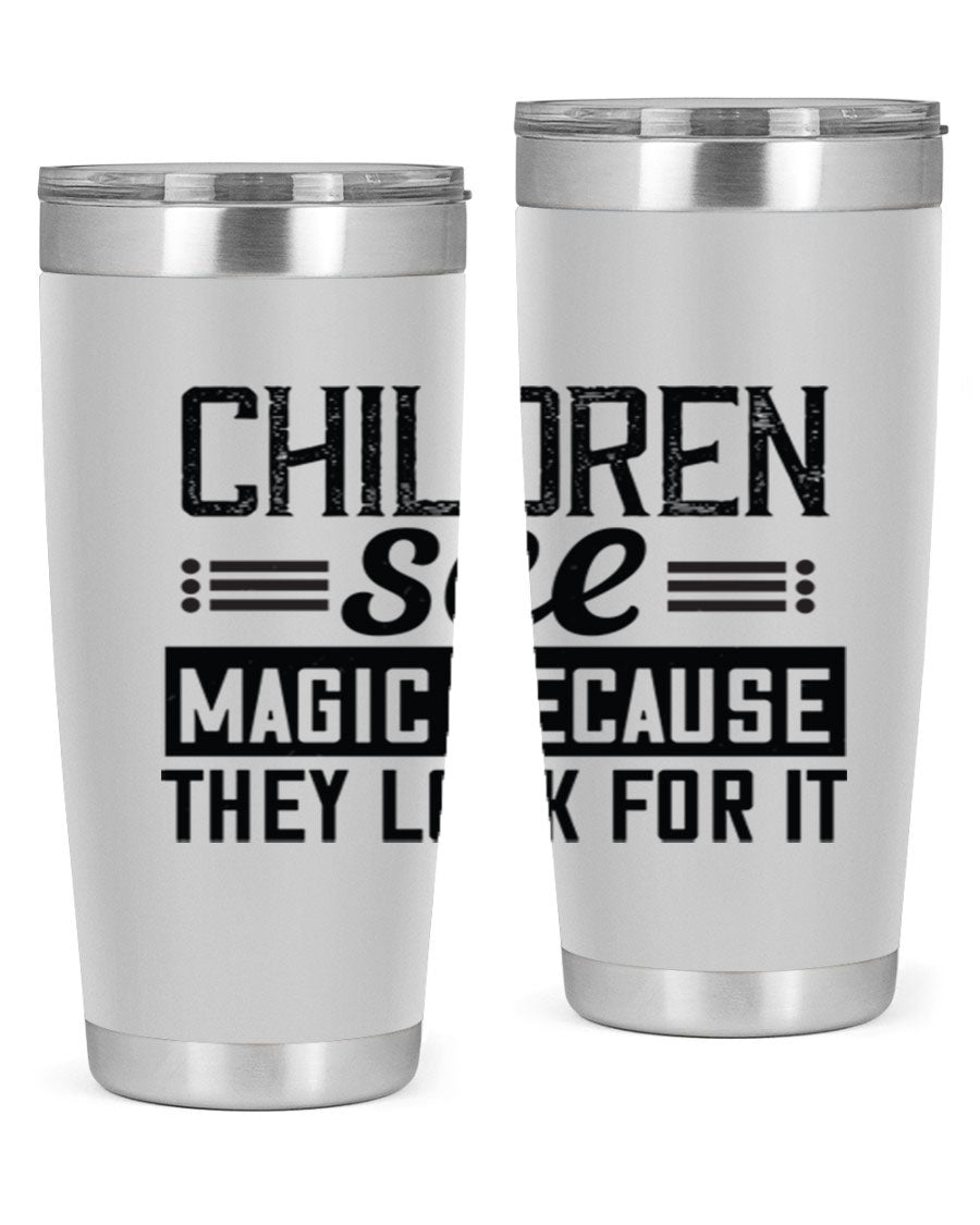 Children See Magic Style 41# Tumbler in vibrant colors, showcasing its double wall vacuum stainless steel design and drink-thru lid.