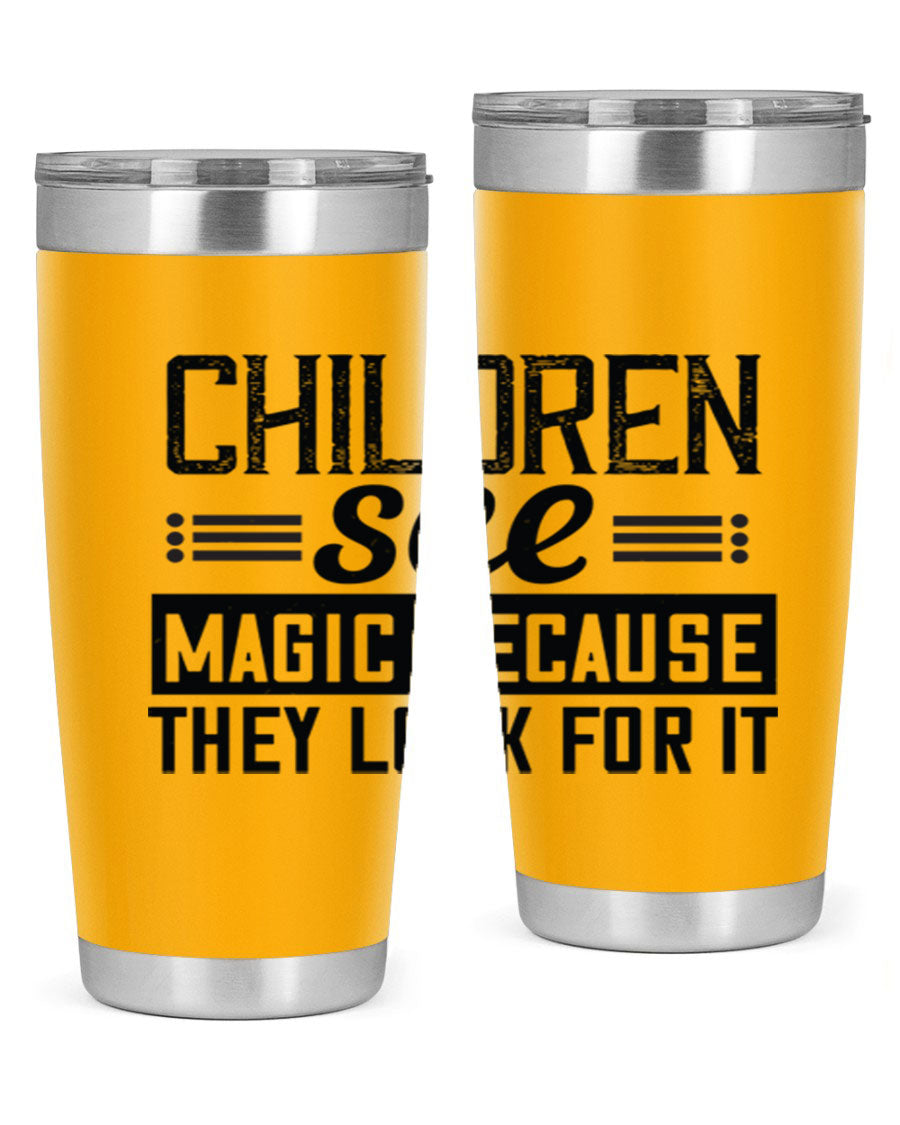 Children See Magic Style 41# Tumbler in vibrant colors, showcasing its double wall vacuum stainless steel design and drink-thru lid.