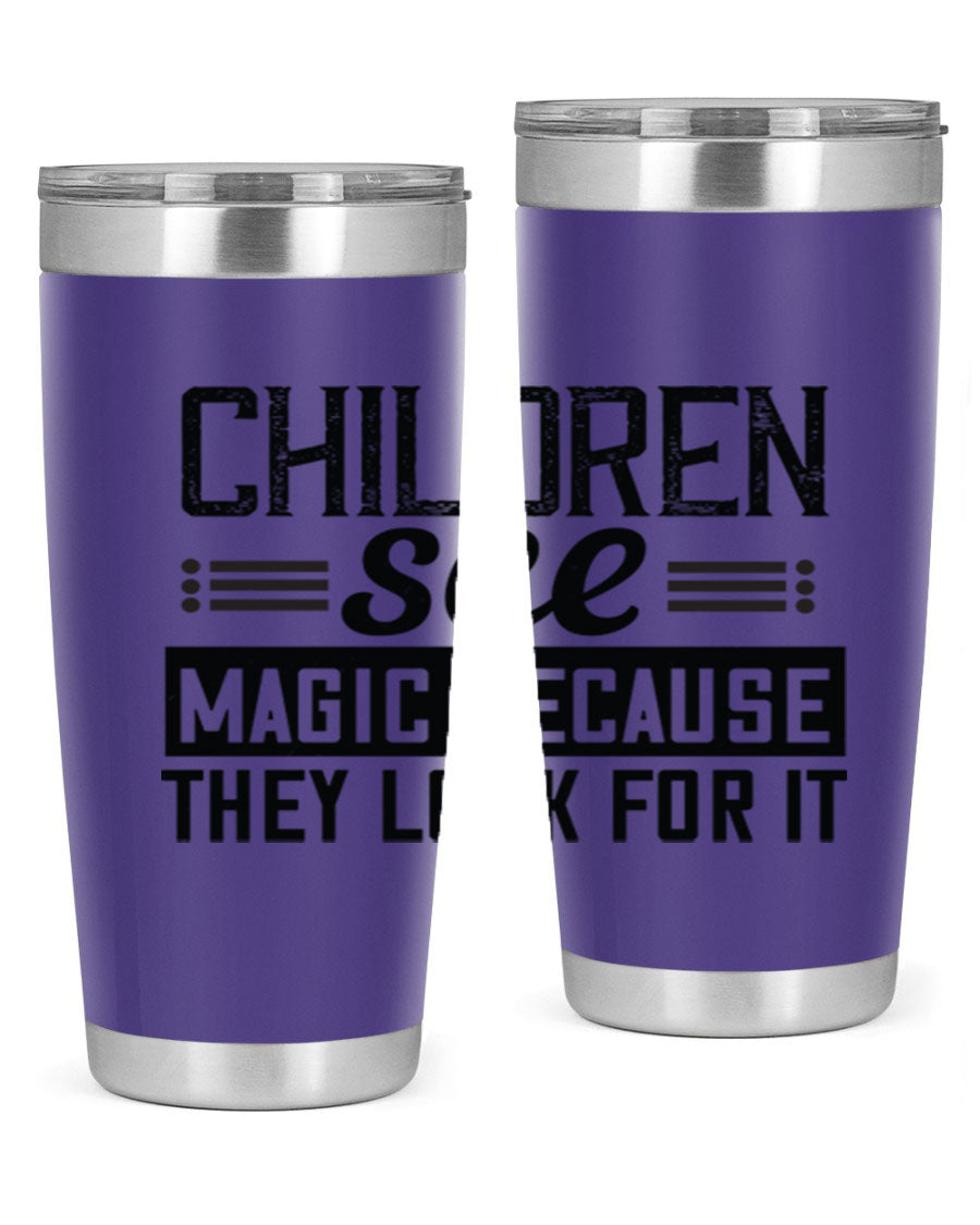 Children See Magic Style 41# Tumbler in vibrant colors, showcasing its double wall vacuum stainless steel design and drink-thru lid.