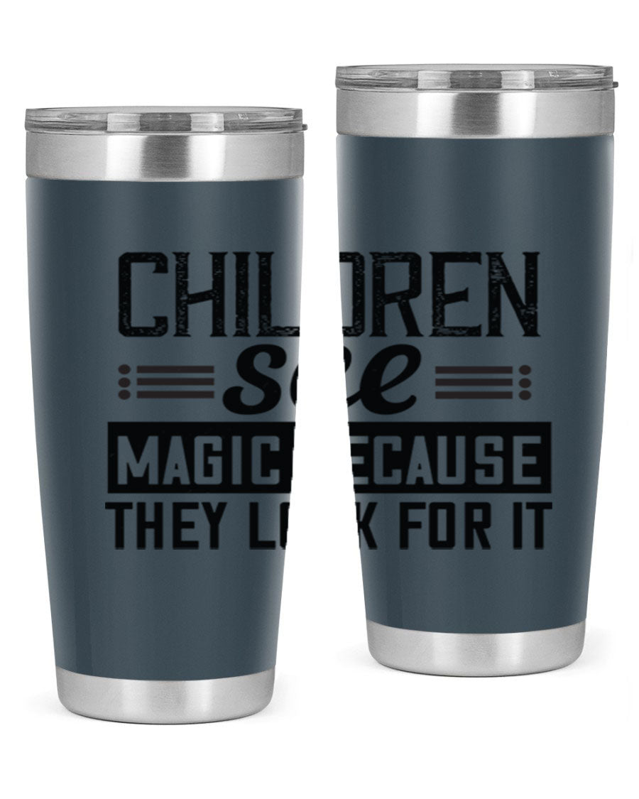 Children See Magic Style 41# Tumbler in vibrant colors, showcasing its double wall vacuum stainless steel design and drink-thru lid.