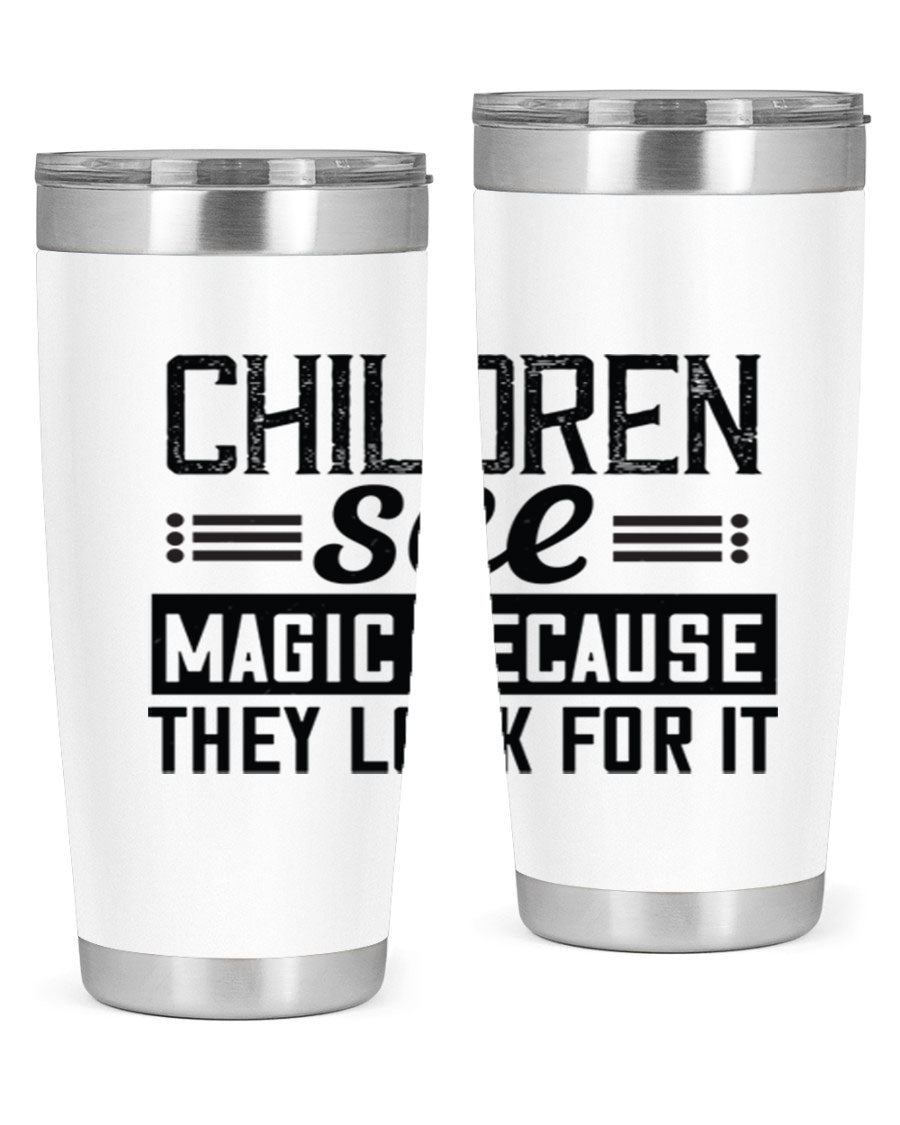 Children See Magic Style 41# Tumbler in vibrant colors, showcasing its double wall vacuum stainless steel design and drink-thru lid.