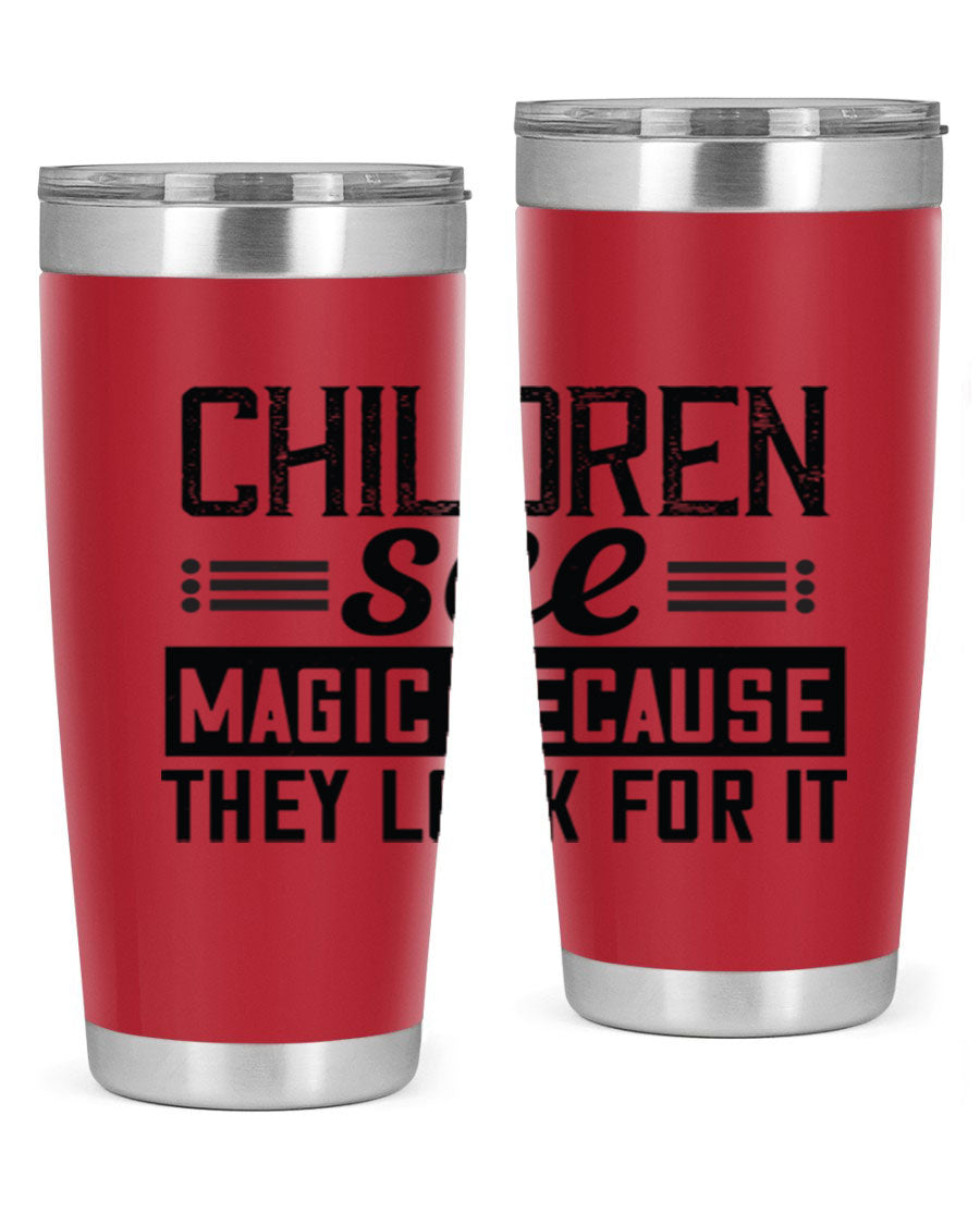Children See Magic Style 41# Tumbler in vibrant colors, showcasing its double wall vacuum stainless steel design and drink-thru lid.