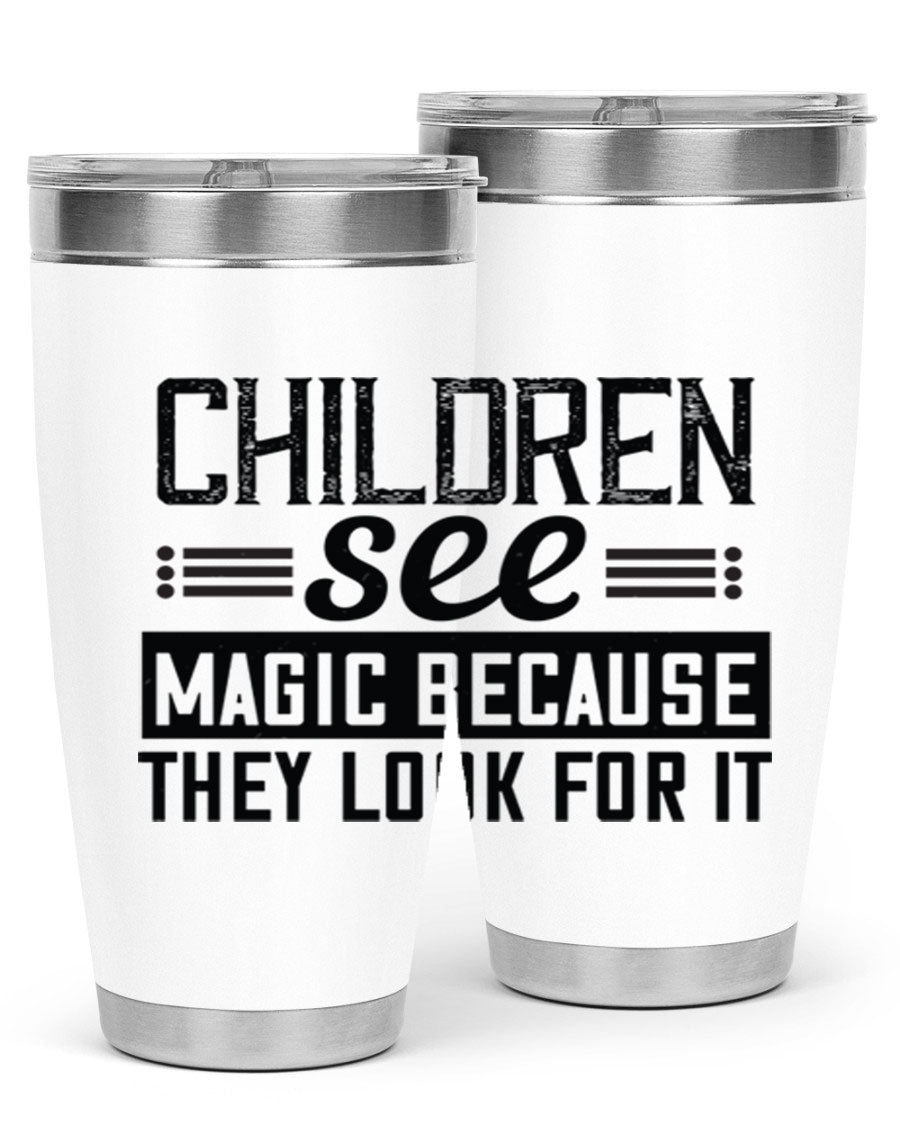 Children See Magic Style 41# Tumbler in vibrant colors, showcasing its double wall vacuum stainless steel design and drink-thru lid.