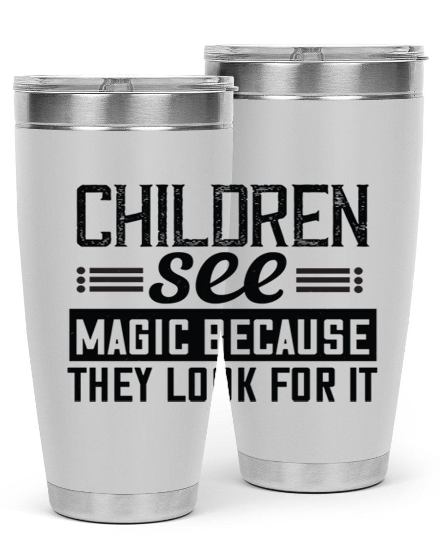 Children See Magic Style 41# Tumbler in vibrant colors, showcasing its double wall vacuum stainless steel design and drink-thru lid.