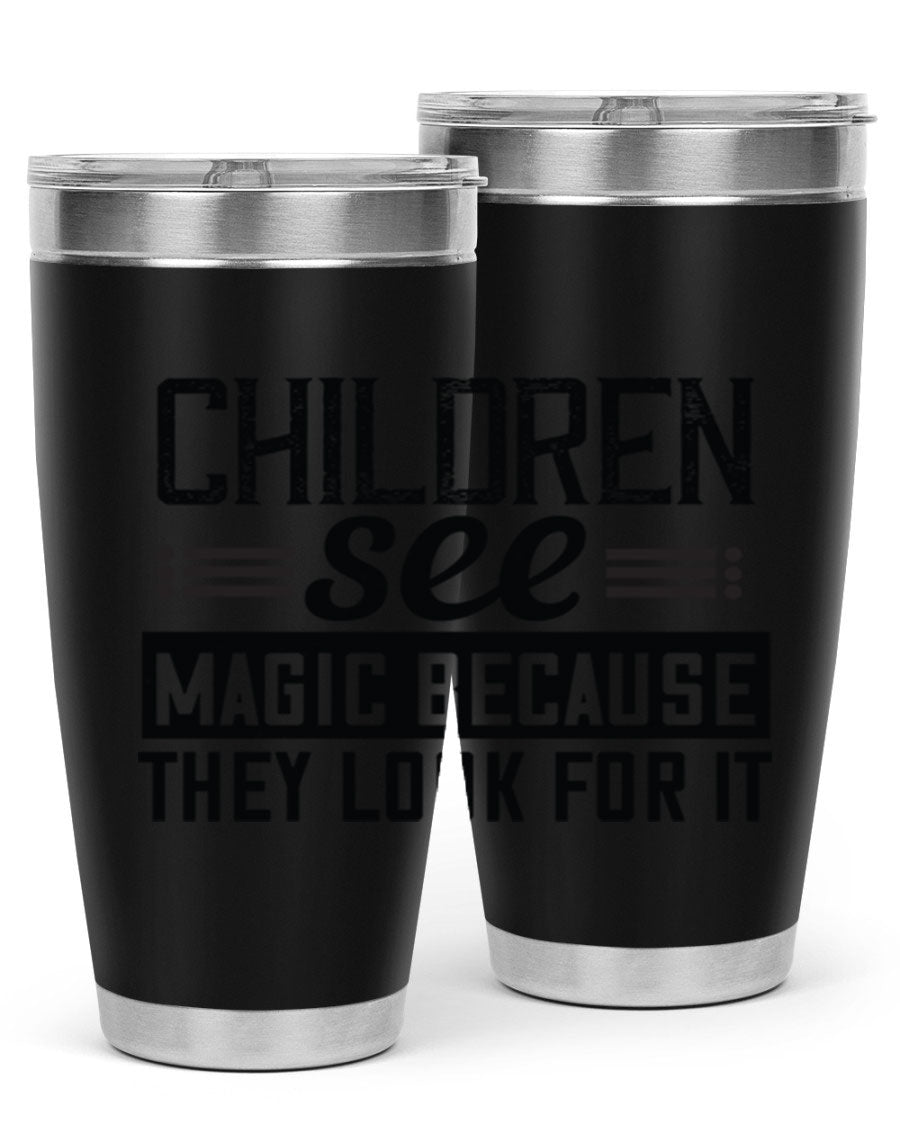 Children See Magic Style 41# Tumbler in vibrant colors, showcasing its double wall vacuum stainless steel design and drink-thru lid.