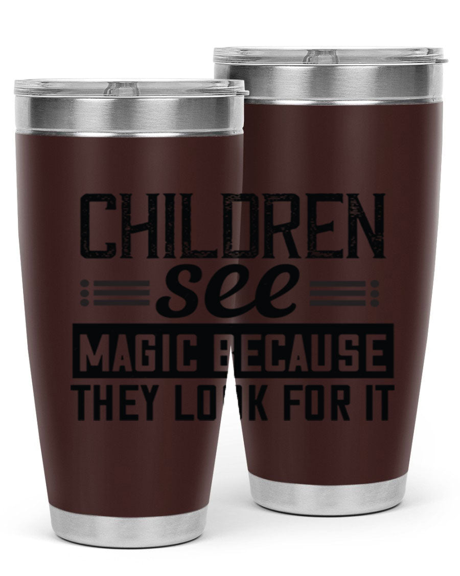 Children See Magic Style 41# Tumbler in vibrant colors, showcasing its double wall vacuum stainless steel design and drink-thru lid.