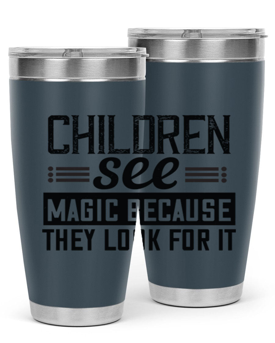 Children See Magic Style 41# Tumbler in vibrant colors, showcasing its double wall vacuum stainless steel design and drink-thru lid.