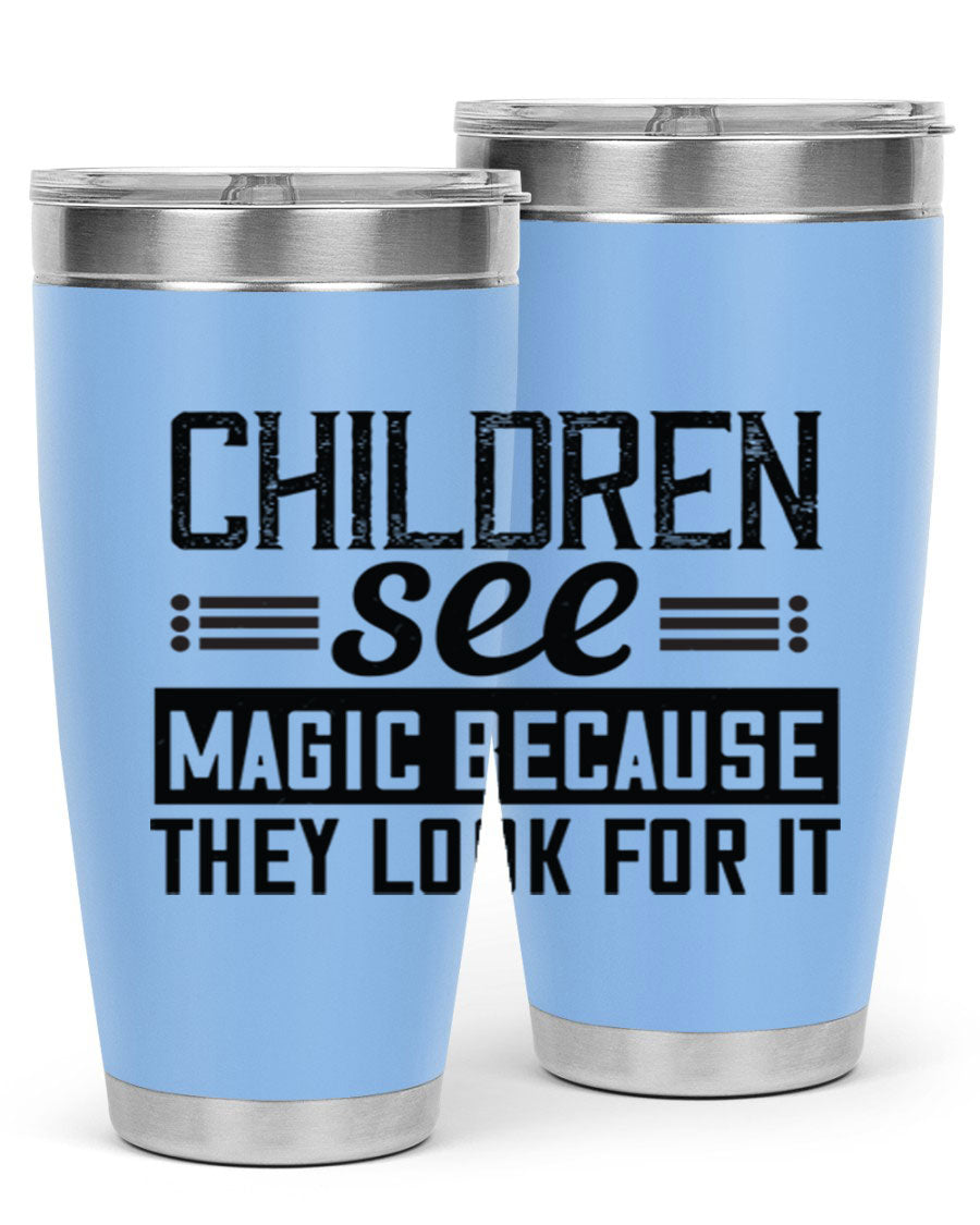 Children See Magic Style 41# Tumbler in vibrant colors, showcasing its double wall vacuum stainless steel design and drink-thru lid.