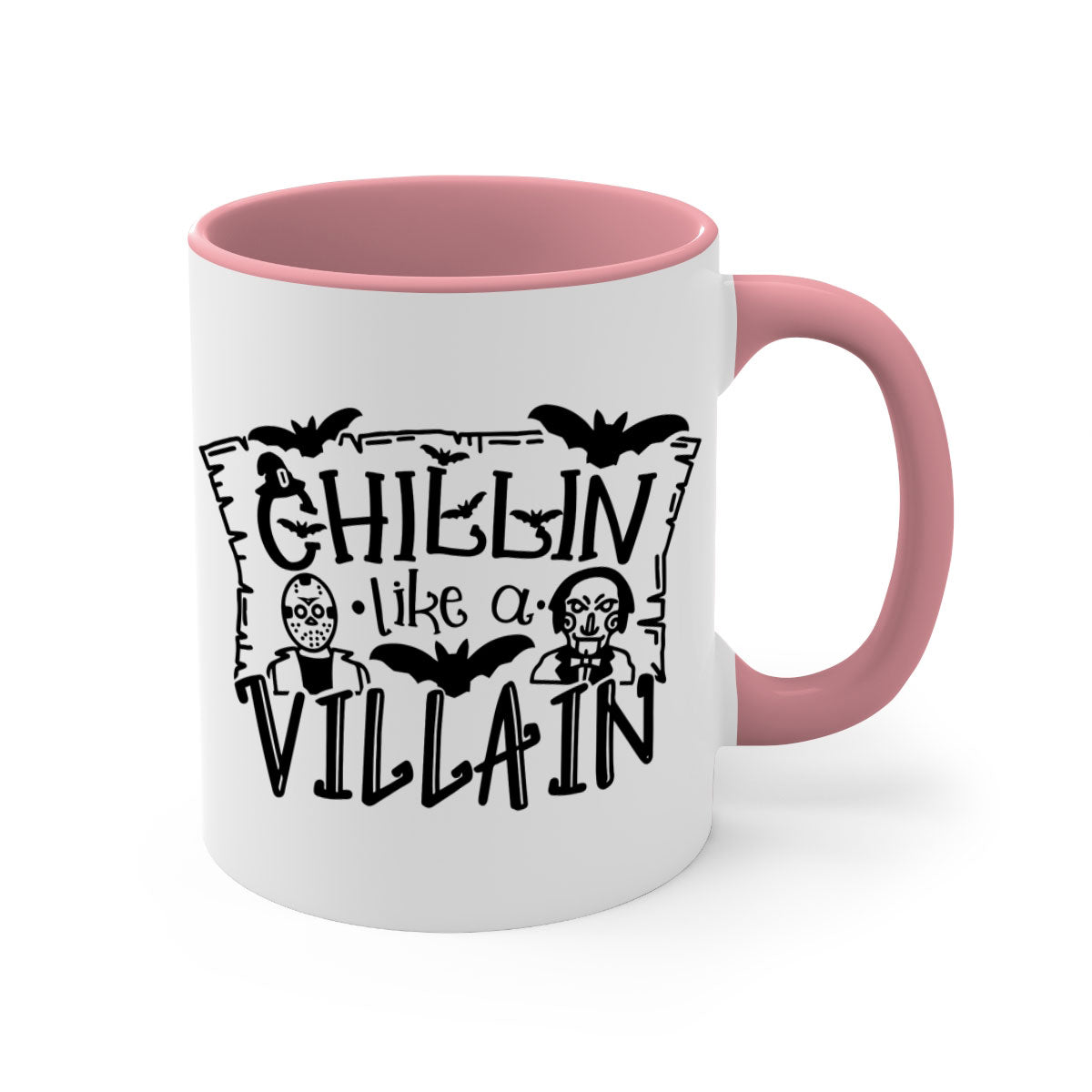 Chillin Like a Villain 82# Halloween Mug with colorful handle and glossy finish, perfect for coffee or tea.