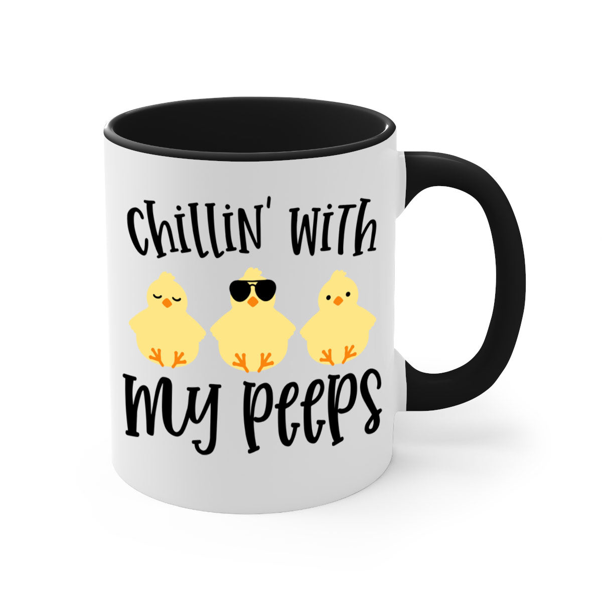 Chillin with My Pees 64# Mug featuring a two-tone design with a colored handle and glossy finish, available in multiple colors.