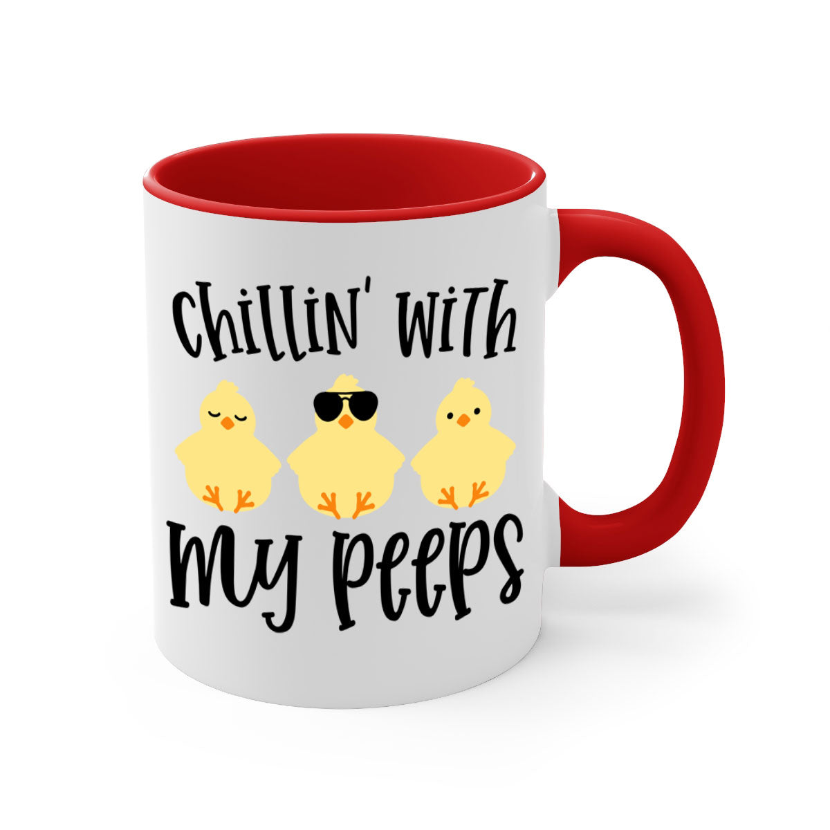 Chillin with My Pees 64# Mug featuring a two-tone design with a colored handle and glossy finish, available in multiple colors.