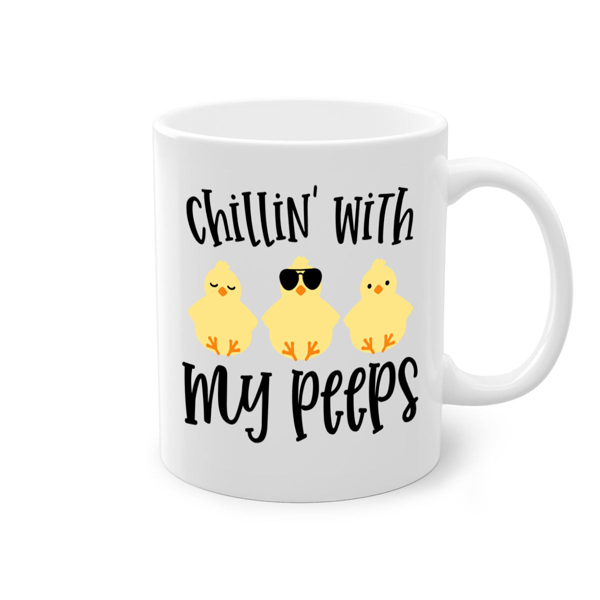 Chillin with My Pees 64# Mug featuring a two-tone design with a colored handle and glossy finish, available in multiple colors.