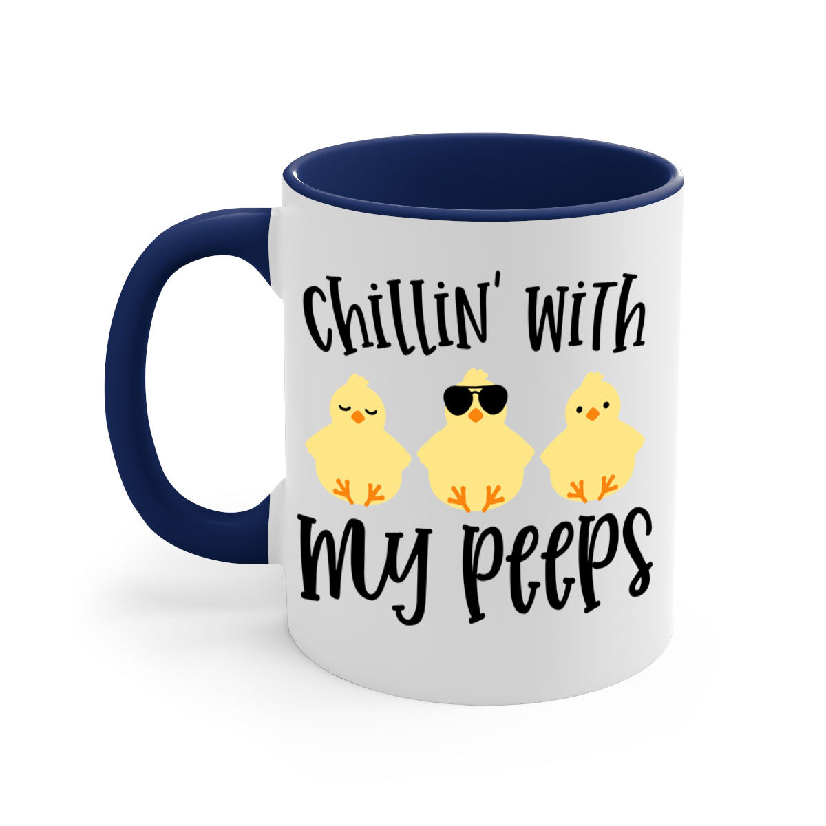 Chillin with My Pees 64# Mug featuring a two-tone design with a colored handle and glossy finish, available in multiple colors.