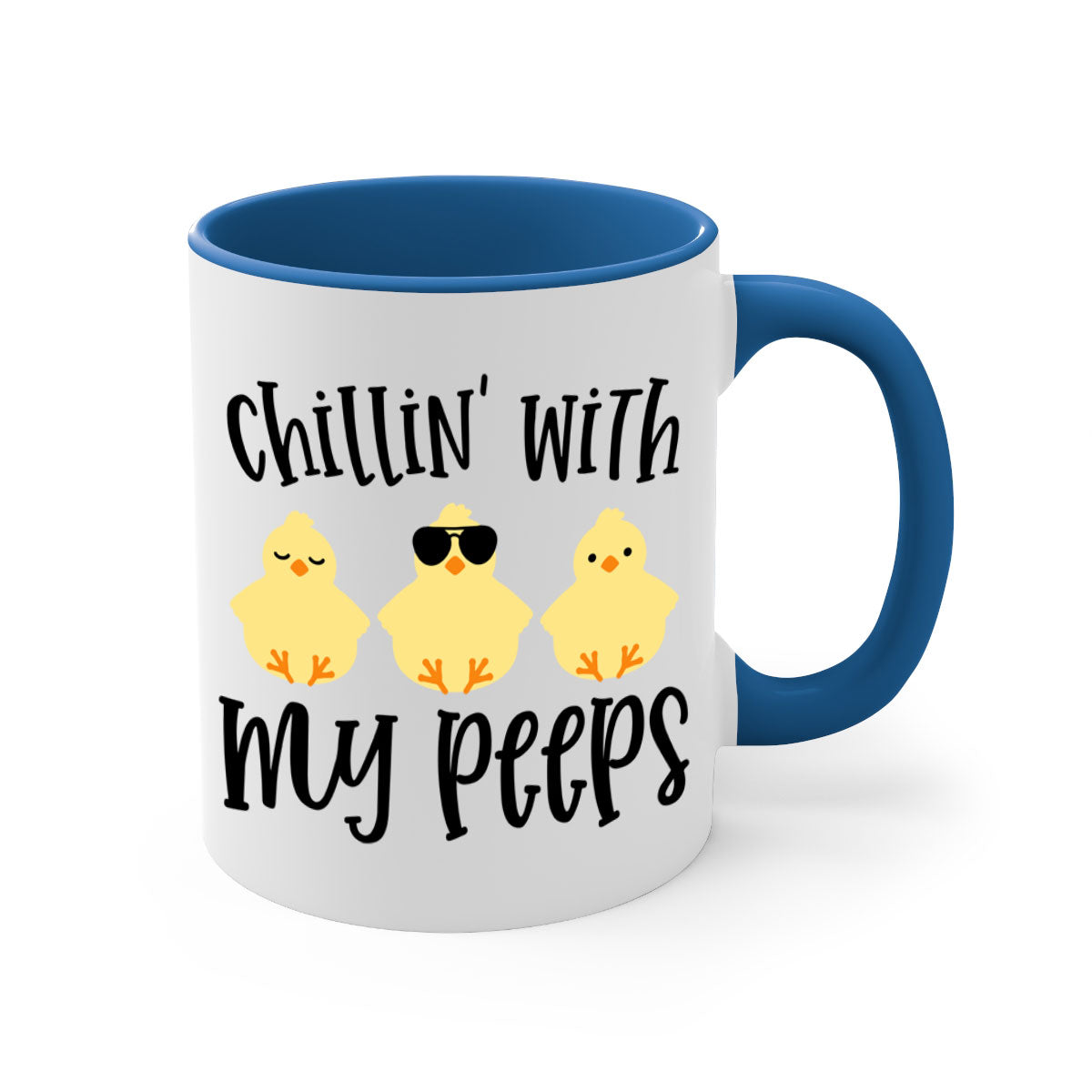 Chillin with My Pees 64# Mug featuring a two-tone design with a colored handle and glossy finish, available in multiple colors.