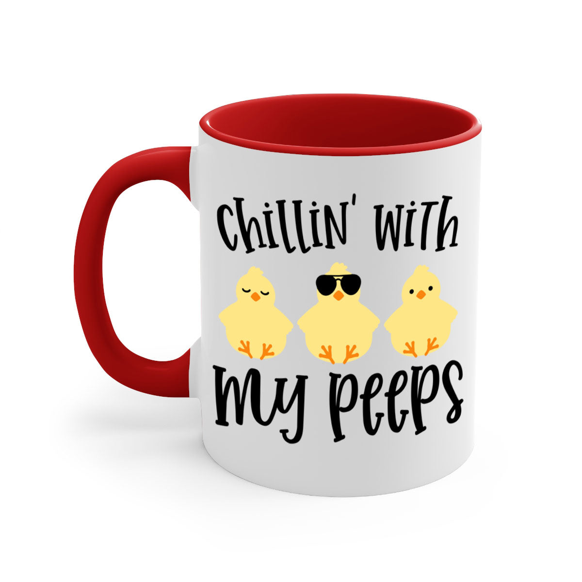 Chillin with My Pees 64# Mug featuring a two-tone design with a colored handle and glossy finish, available in multiple colors.