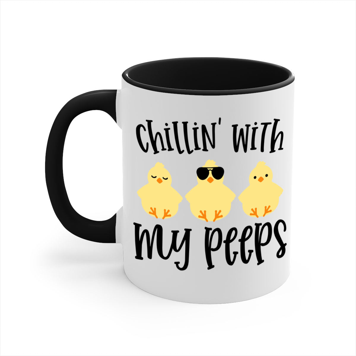 Chillin with My Pees 64# Mug featuring a two-tone design with a colored handle and glossy finish, available in multiple colors.