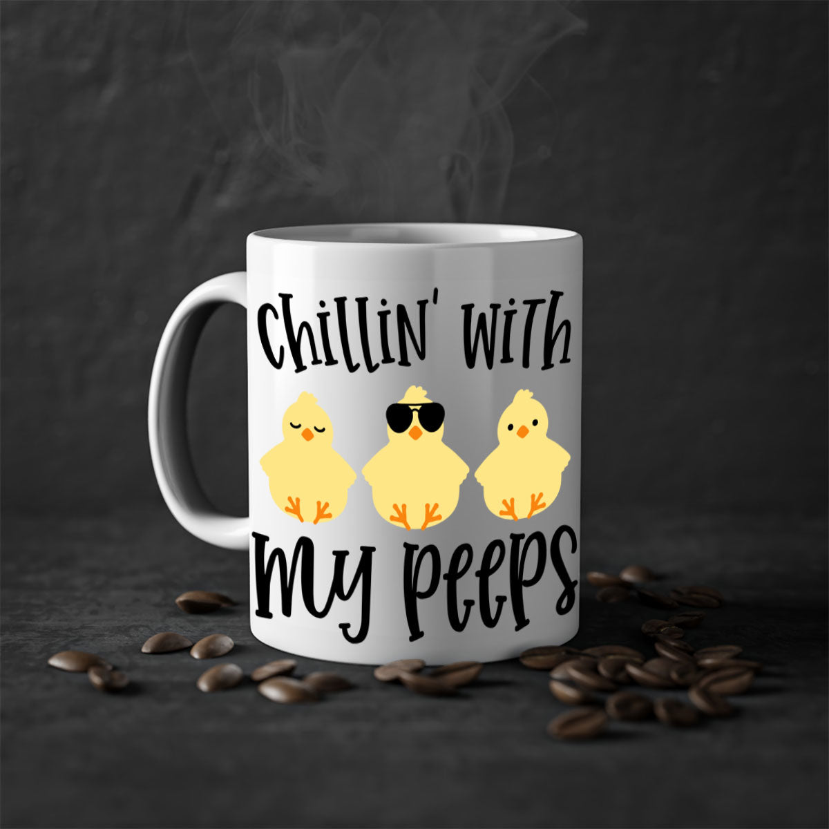 Chillin with My Pees 64# Mug featuring a two-tone design with a colored handle and glossy finish, available in multiple colors.