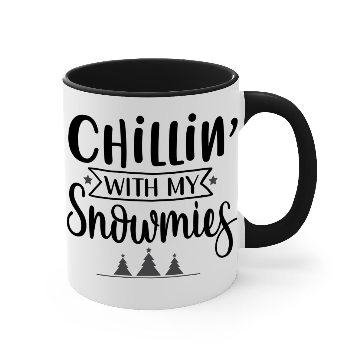 Chillin with My Snowmies Christmas Mug featuring a glossy finish, colorful handle, and festive design, perfect for holiday beverages.
