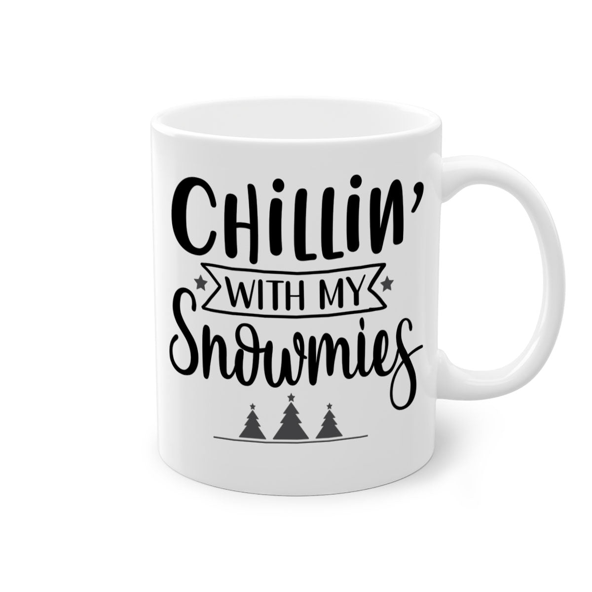 Chillin with My Snowmies Christmas Mug featuring a glossy finish, colorful handle, and festive design, perfect for holiday beverages.