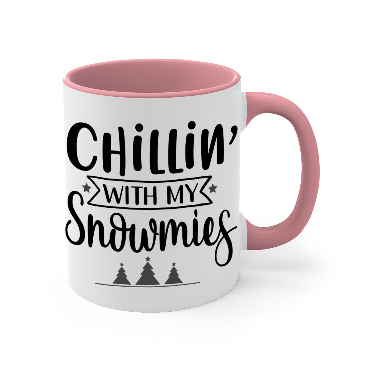 Chillin with My Snowmies Christmas Mug featuring a glossy finish, colorful handle, and festive design, perfect for holiday beverages.