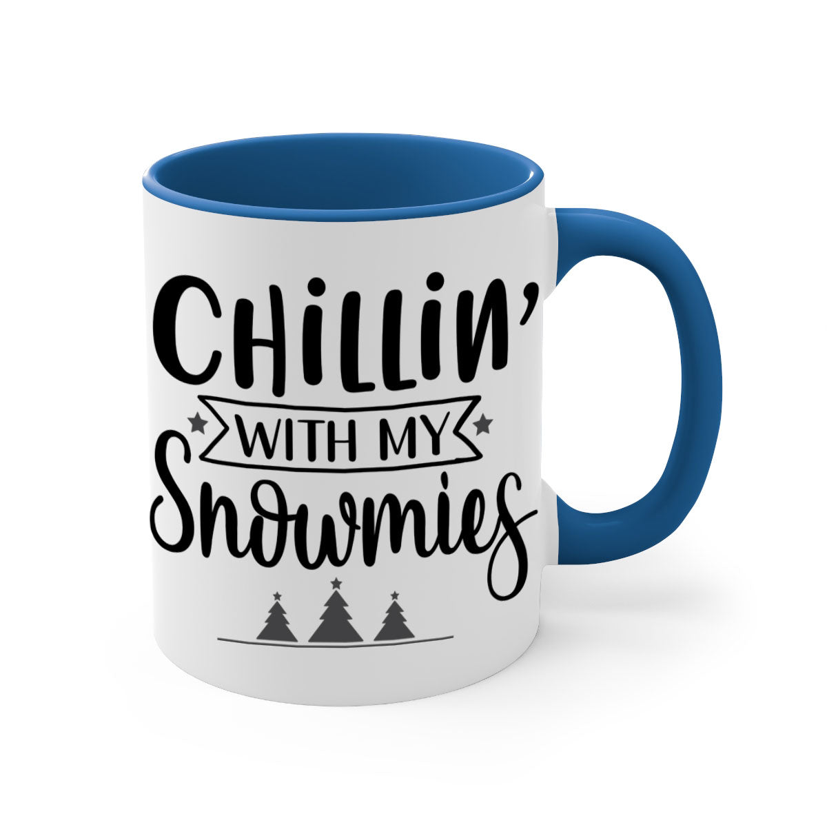 Chillin with My Snowmies Christmas Mug featuring a glossy finish, colorful handle, and festive design, perfect for holiday beverages.