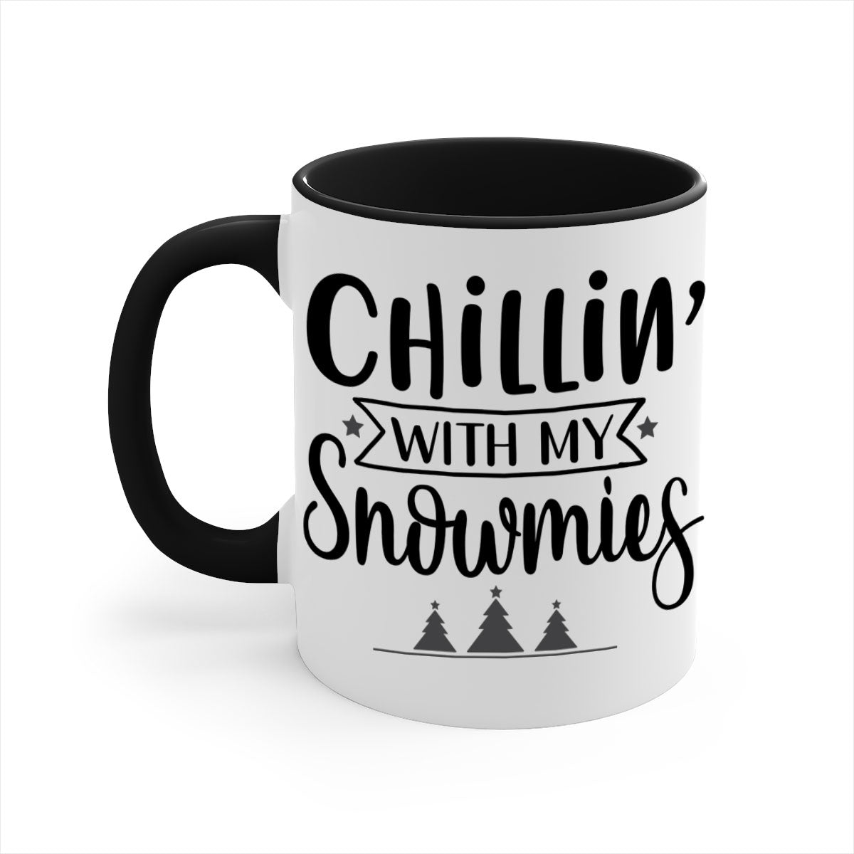 Chillin with My Snowmies Christmas Mug featuring a glossy finish, colorful handle, and festive design, perfect for holiday beverages.
