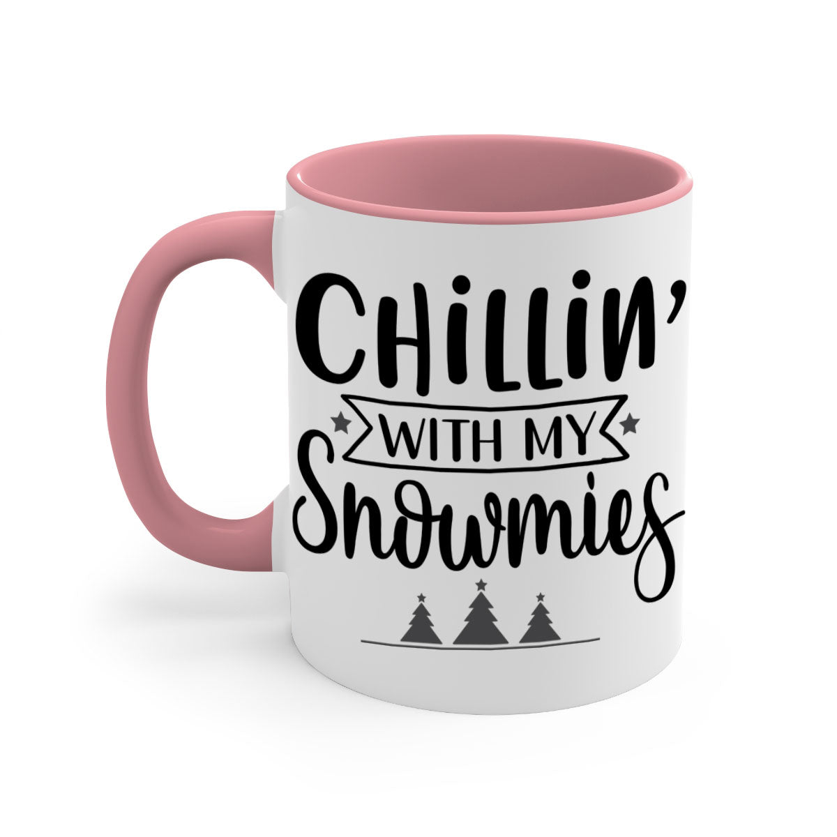 Chillin with My Snowmies Christmas Mug featuring a glossy finish, colorful handle, and festive design, perfect for holiday beverages.