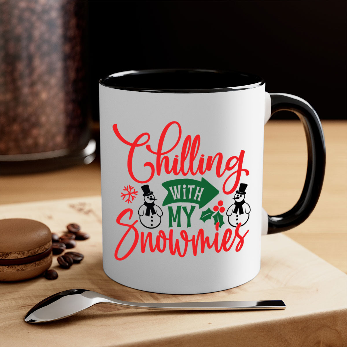 Chilling with my snowmies style 92# mug featuring colorful handle and interior, perfect for coffee and tea lovers.