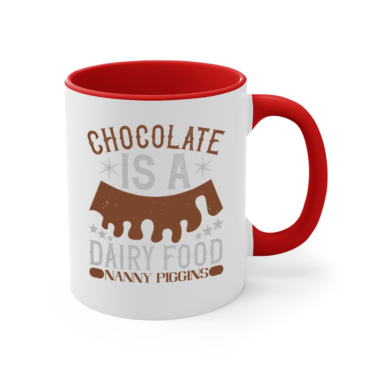 Chocolate is a Dairy Food Nanny Piggins Mug with a glossy finish and colorful handle, perfect for coffee or tea.