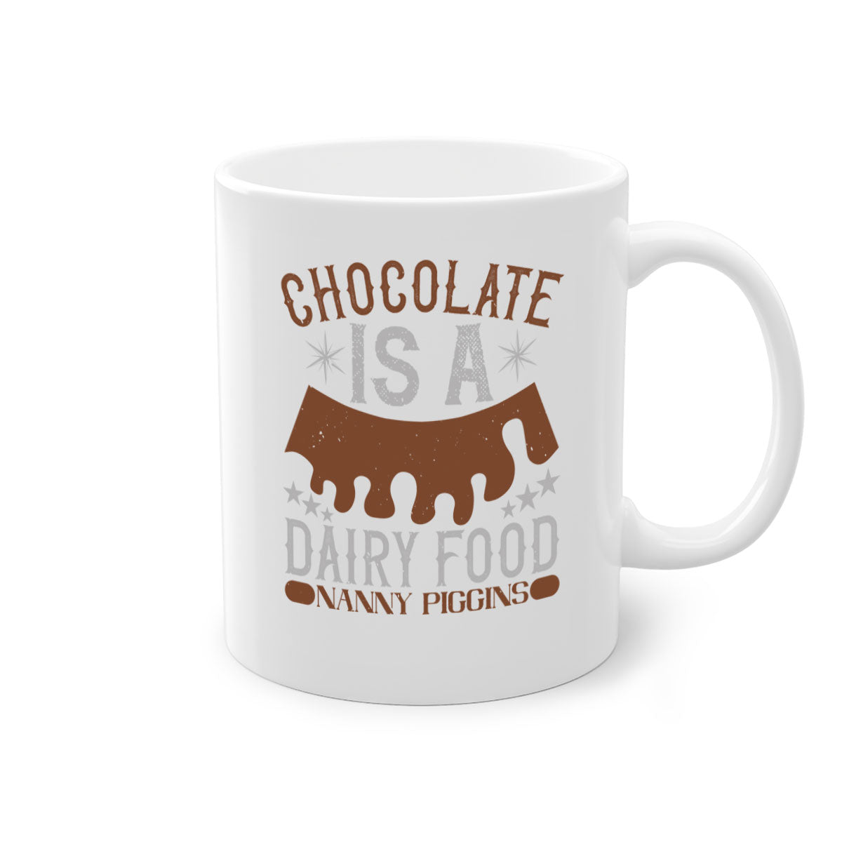 Chocolate is a Dairy Food Nanny Piggins Mug with a glossy finish and colorful handle, perfect for coffee or tea.