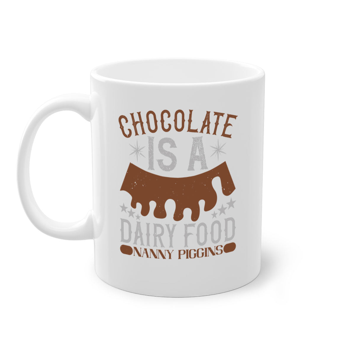 Chocolate is a Dairy Food Nanny Piggins Mug with a glossy finish and colorful handle, perfect for coffee or tea.