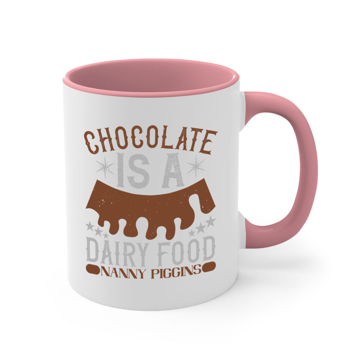 Chocolate is a Dairy Food Nanny Piggins Mug with a glossy finish and colorful handle, perfect for coffee or tea.