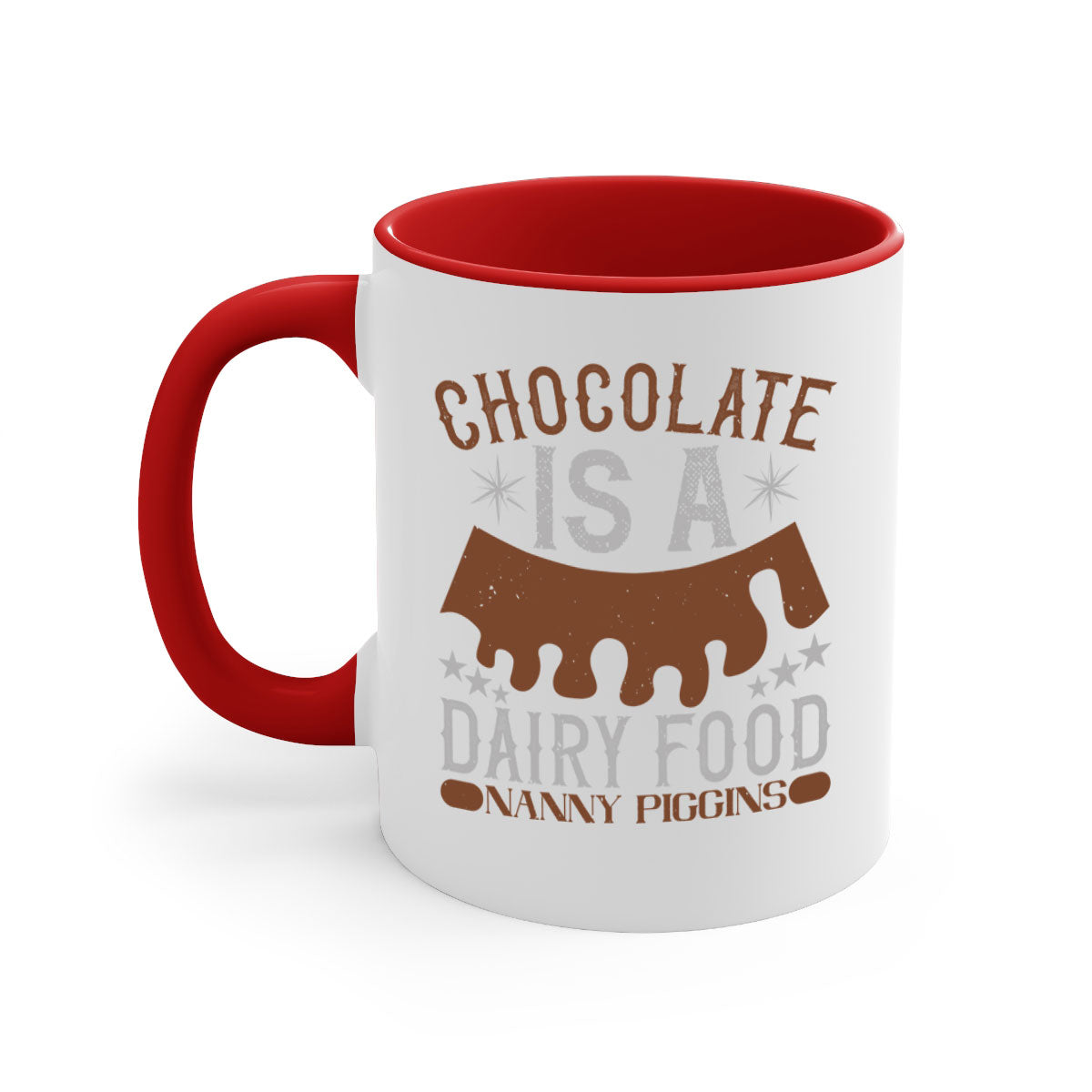 Chocolate is a Dairy Food Nanny Piggins Mug with a glossy finish and colorful handle, perfect for coffee or tea.