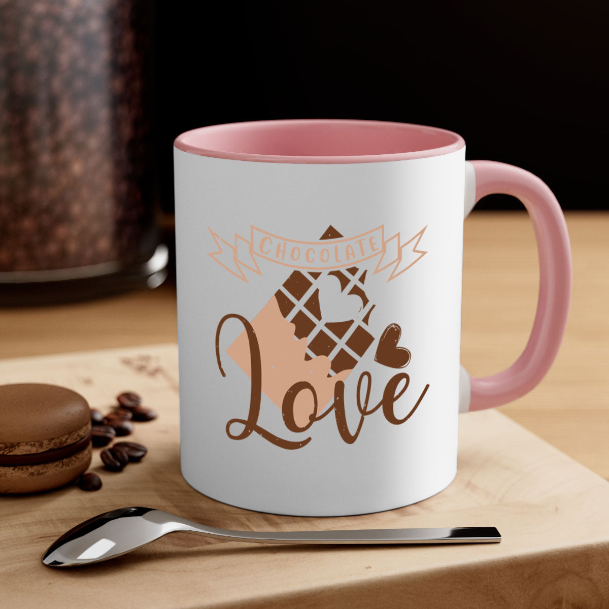 Chocolate Love 44# Mug featuring a glossy finish, colored handle, and interior, available in five vibrant colors.