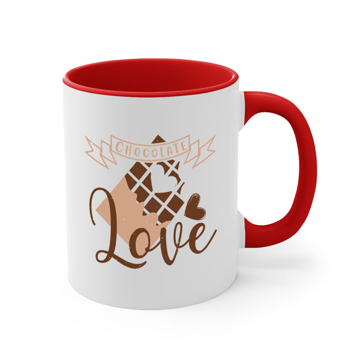 Chocolate Love 44# Mug featuring a glossy finish, colored handle, and interior, available in five vibrant colors.