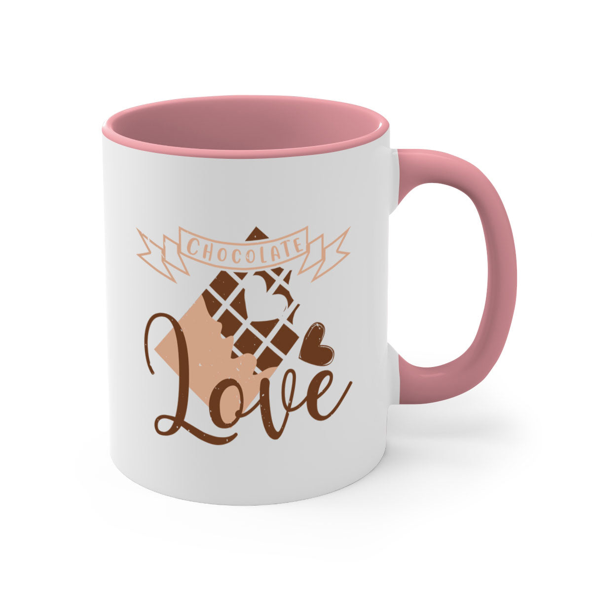 Chocolate Love 44# Mug featuring a glossy finish, colored handle, and interior, available in five vibrant colors.