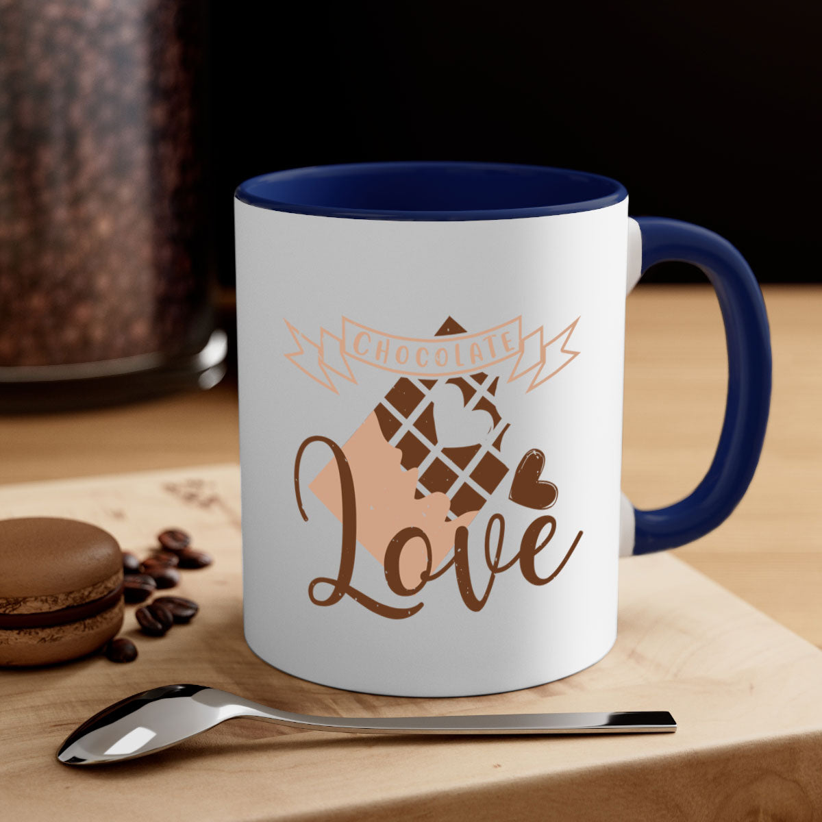Chocolate Love 44# Mug featuring a glossy finish, colored handle, and interior, available in five vibrant colors.