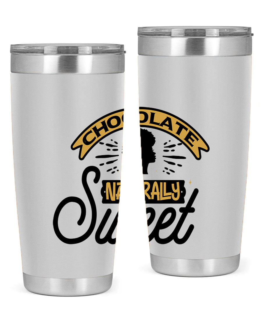 Chocolate Naturally Sweet Style 44# Tumbler, 20oz, double wall vacuum stainless steel with copper lining, featuring a drink-thru lid.