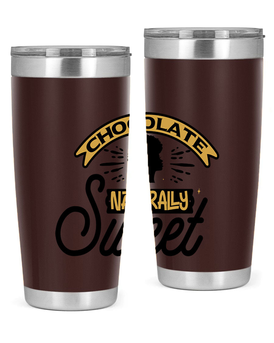 Chocolate Naturally Sweet Style 44# Tumbler, 20oz, double wall vacuum stainless steel with copper lining, featuring a drink-thru lid.